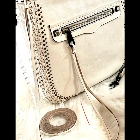 EUC White Rebecca Minkoff Studded Braided Leather Crossbody Bag - Picture 9 of 16